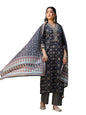 ICF Women Navy Blue Floral Cotton Kurti Set with Pant & Dupatta