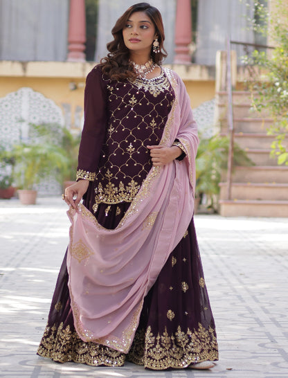 ES Premium Designer Readymade Kurti-Plazoo with Dupatta in Sequin Embroidery Work