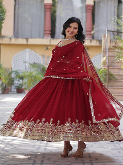 ES Premium Designer Gown - Faux Blooming with Embroidery Zari Sequins-work