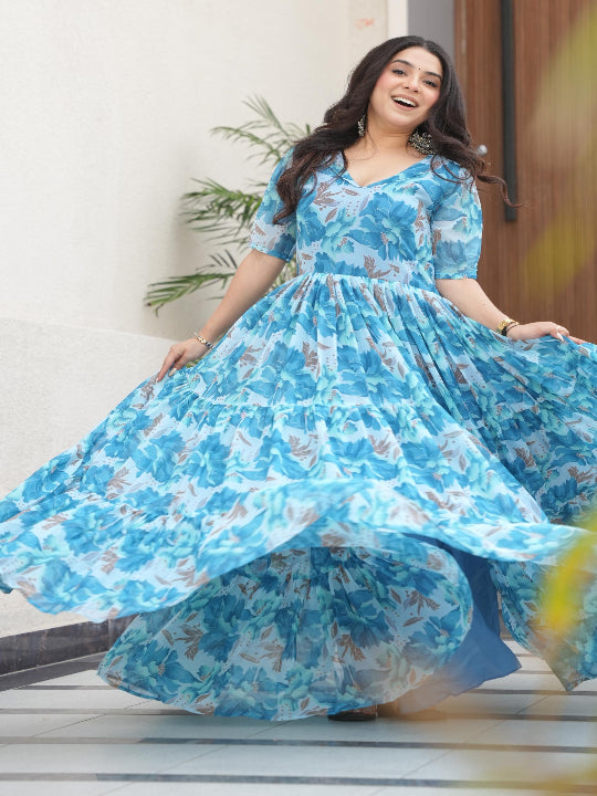 ES Faux Georgette Fully Flair Gown with Print