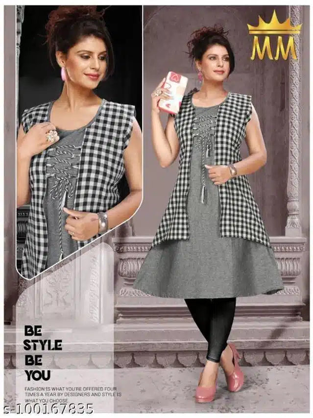 Cotton Checkered Kurti with Jacket for Women